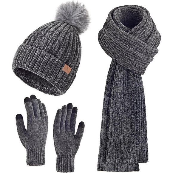 Unisex Winter Beanie Scarf Gloves Set Acrylic Long Neck Warm Accessories main image 6